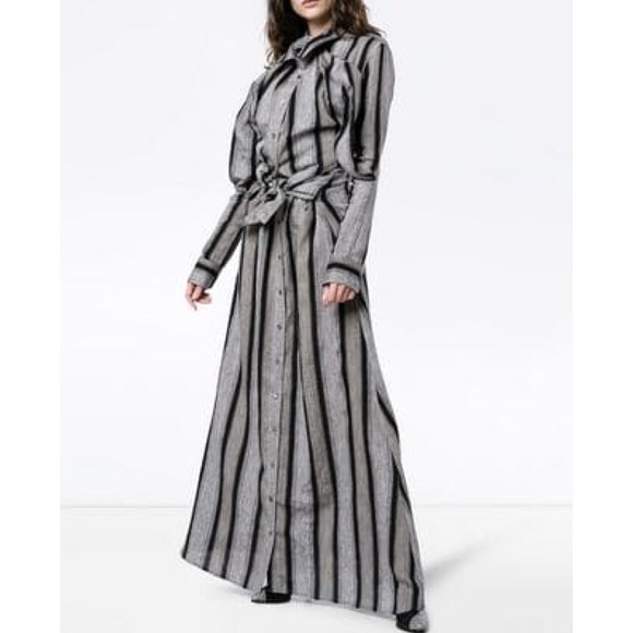 Y / PROJECT Linen Stripe Long Sleeve Maxi Shirt-Dress NEW Rihanna M and XS - Picture 7 of 8